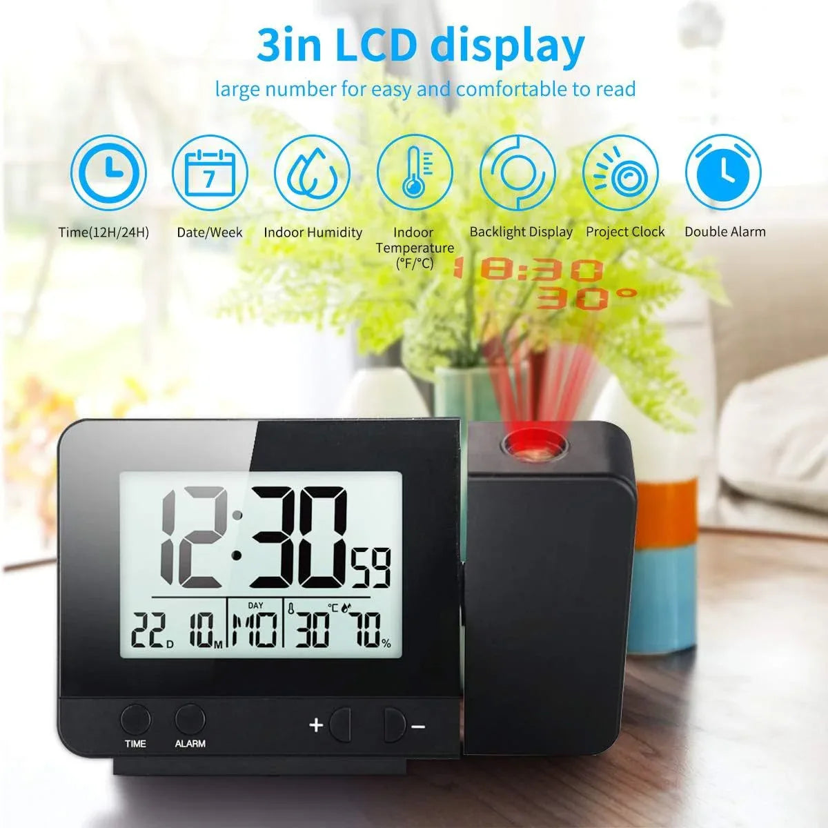 Projection Alarm Clock - Wake Up to Time in Focused Clarity - ZeeTec Store
