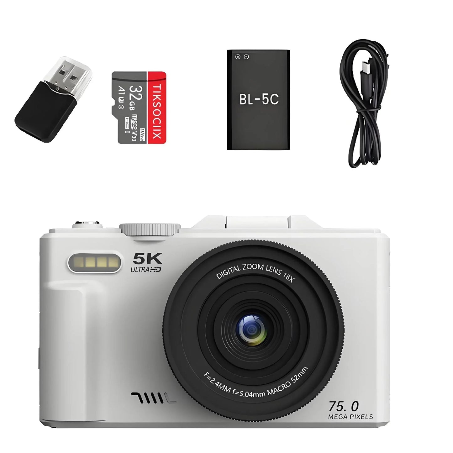 Professional Digital Camera with 18× Optical Zoom, 3” Flip Screen, True 5K HD Video, and 75MP Photos - Light and Portable with Long Battery Life - ZeeTec Store