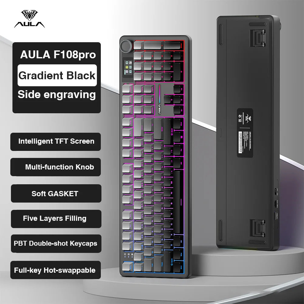 Aula F108 Pro Mechanical Keyboard RGB Backlit Triple Mode Connectivity