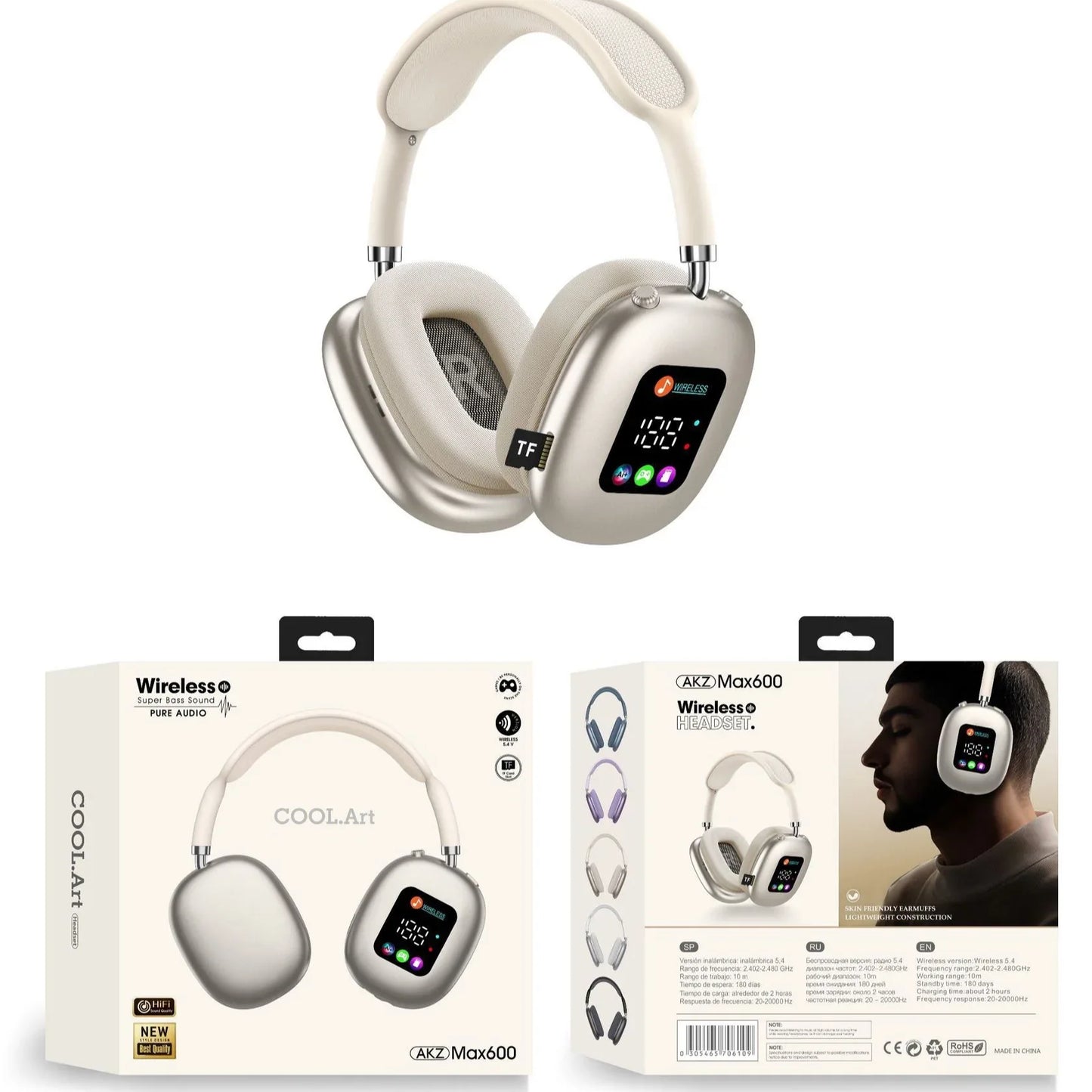 Wireless Headphones with RGB Screen for Immersive Audio Experience - ZeeTec Store
