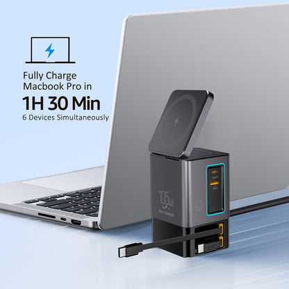 Multi-Port Desktop Charger with Wireless Charging and LED Light