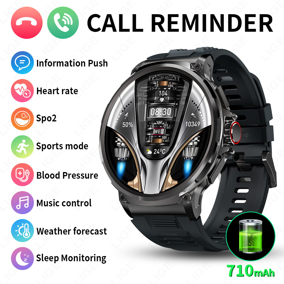 Lige V69 Smart Watch 1.85inch Smart Reminder