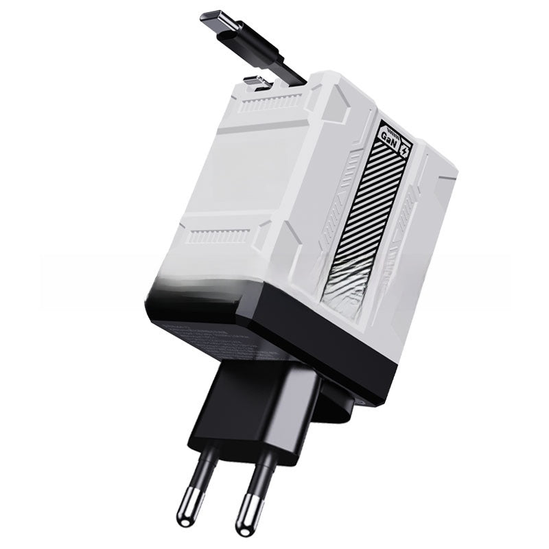 GaN Fast Charger with Retractable Cable for Apple & Android