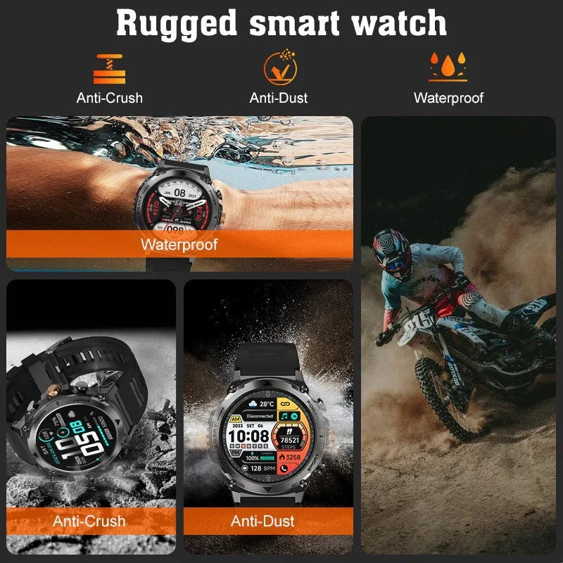 Rugged Bluetooth Smart Watch with AMOLED Display, Health Monitoring, and 30m Waterproof Grade - ZeeTec Store