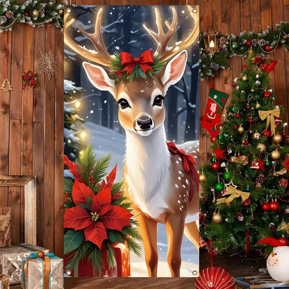 Christmas Santa Claus Polyester Door Cover Decoration 90x180cm
