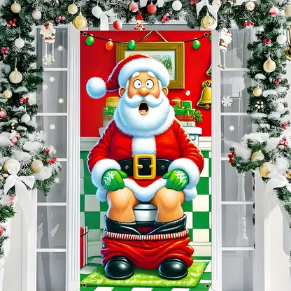 Christmas Santa Claus Polyester Door Cover Decoration 90x180cm