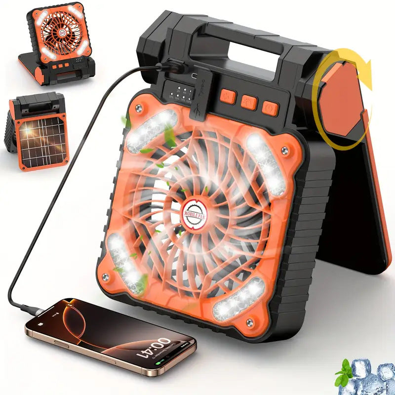 Solar Camping Fan Built-in Solar Panel and Battery