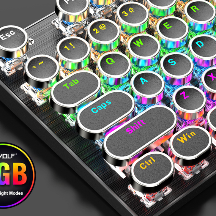 T-Wolf T75 Punk Retro Mechanical Keyboard with Round Keycaps