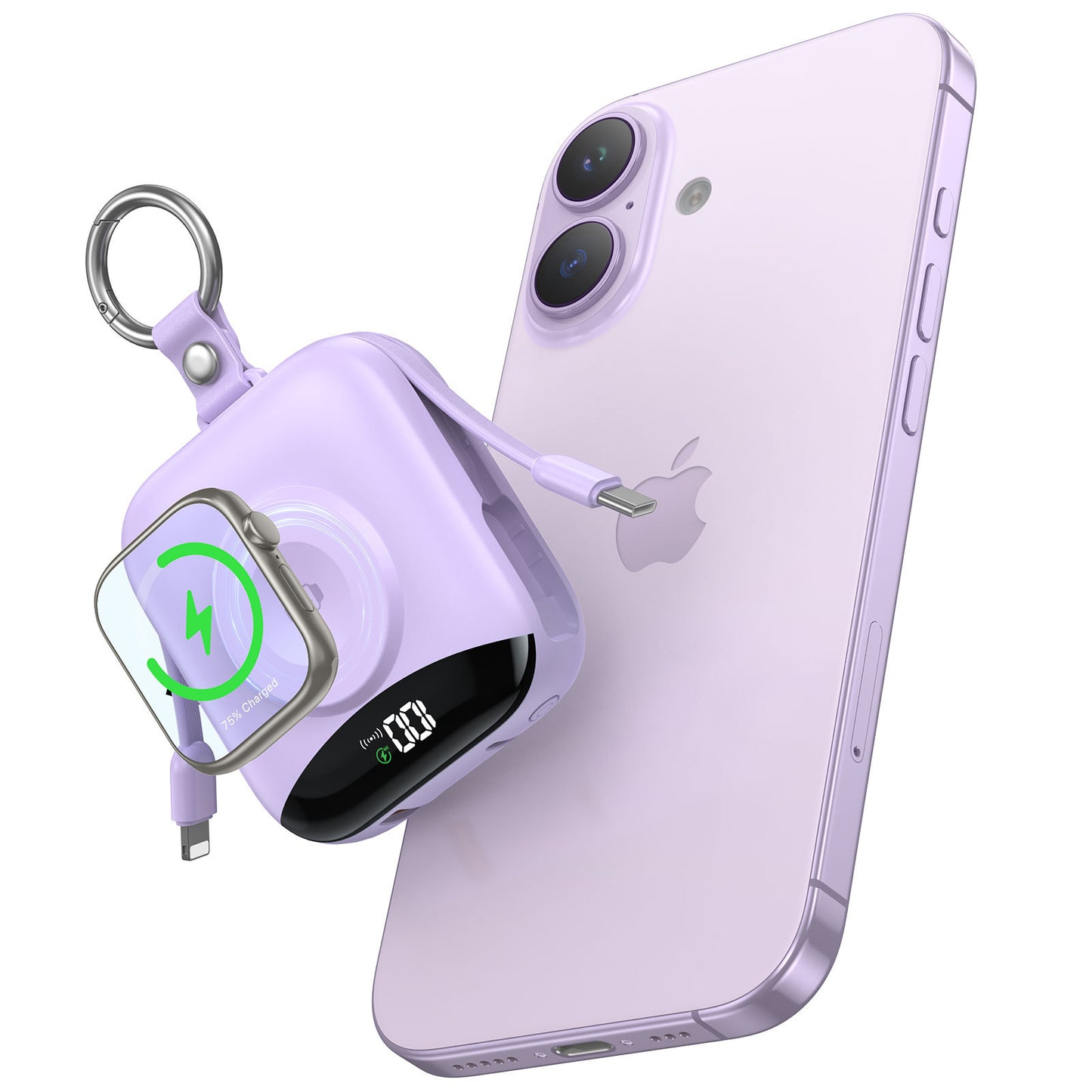 Compact Power Bank Wireless Fast Charging Built-in Cables