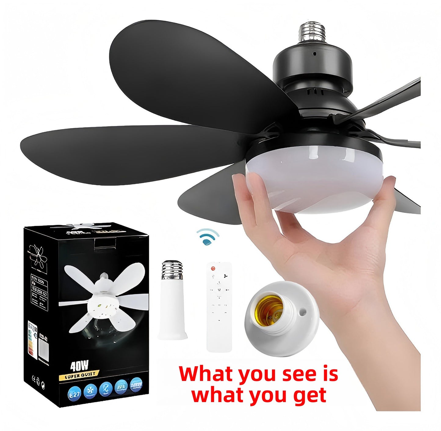 E27 Screw Silent Smart Ceiling Fan Light with Remote Control