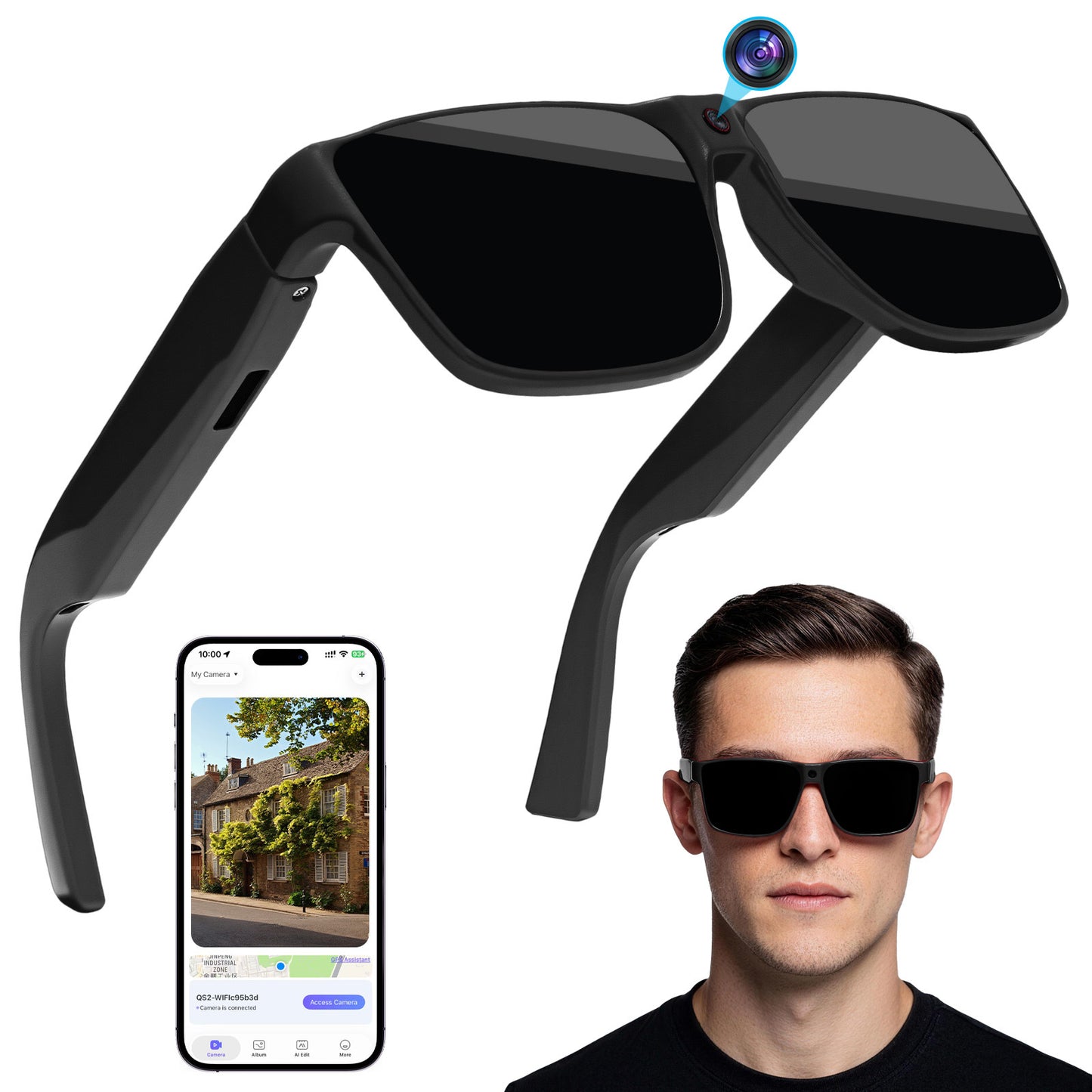 AI Smart Glasses with Camera Bluetooth HD Recording