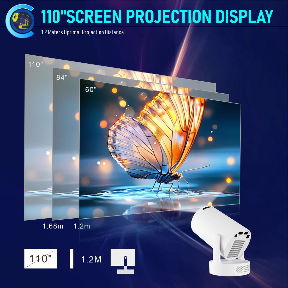 HY300 Ultra Portable 4K Home Projector with Built-in Speakers and HDMI Support. Compact and lightweight, easy to carry for home or outdoor entertainment
