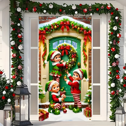 Christmas Santa Claus Polyester Door Cover Decoration 90x180cm