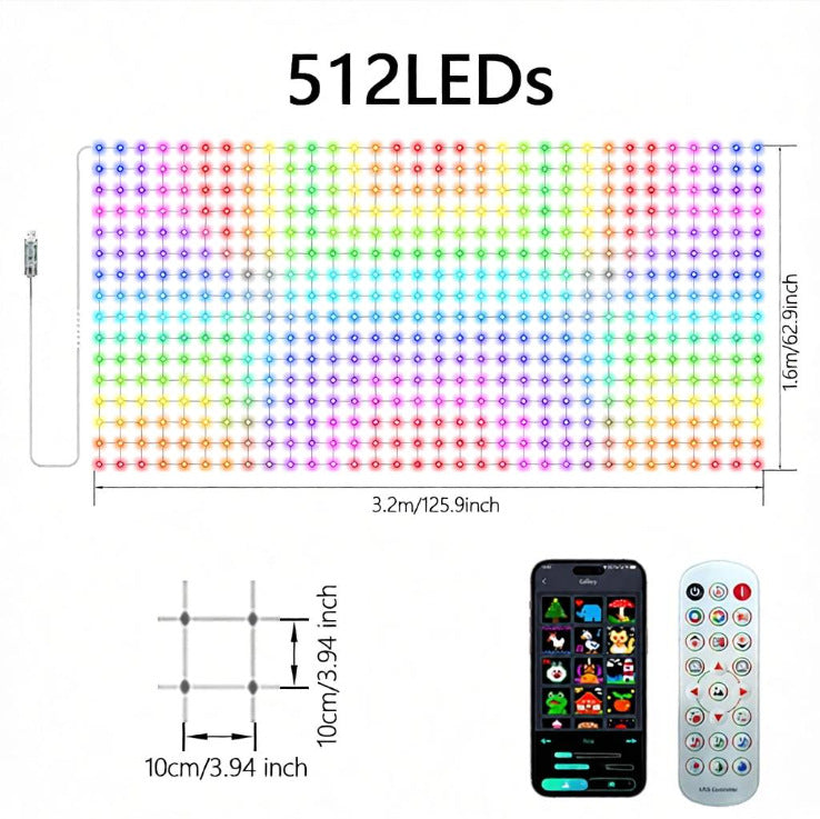Decorative lights, Transforms into a customizable pixel screen for text, patterns, and animations. Suitable for balconies, gardens, walls, windows, and curtain decoration.