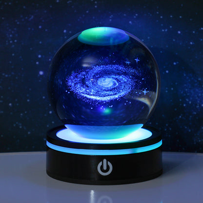 3D Carved Crystal Ball Night Light with LED Base