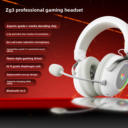 Zg3 E-Sports Gaming Headset Microphone Wireless Wired leather ear cushions