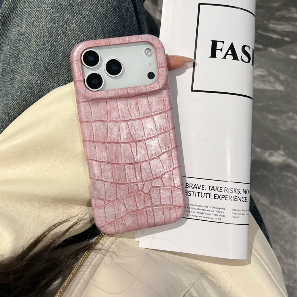 Retro Crocodile Pattern Flip Mirror Phone Case for iPhone 13 14 15 16 17 Series