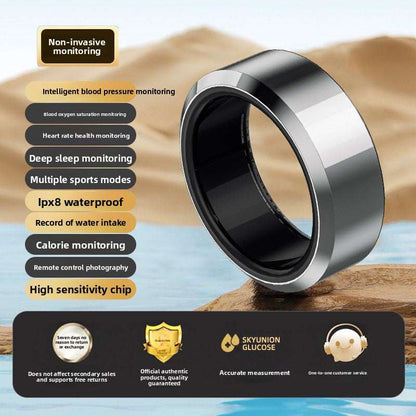 Smart Sports Ring, Heart Rate Monitoring Blood Oxygen Detection Sleep Analysis Stress Tracking Step Counter, Waterproof Design