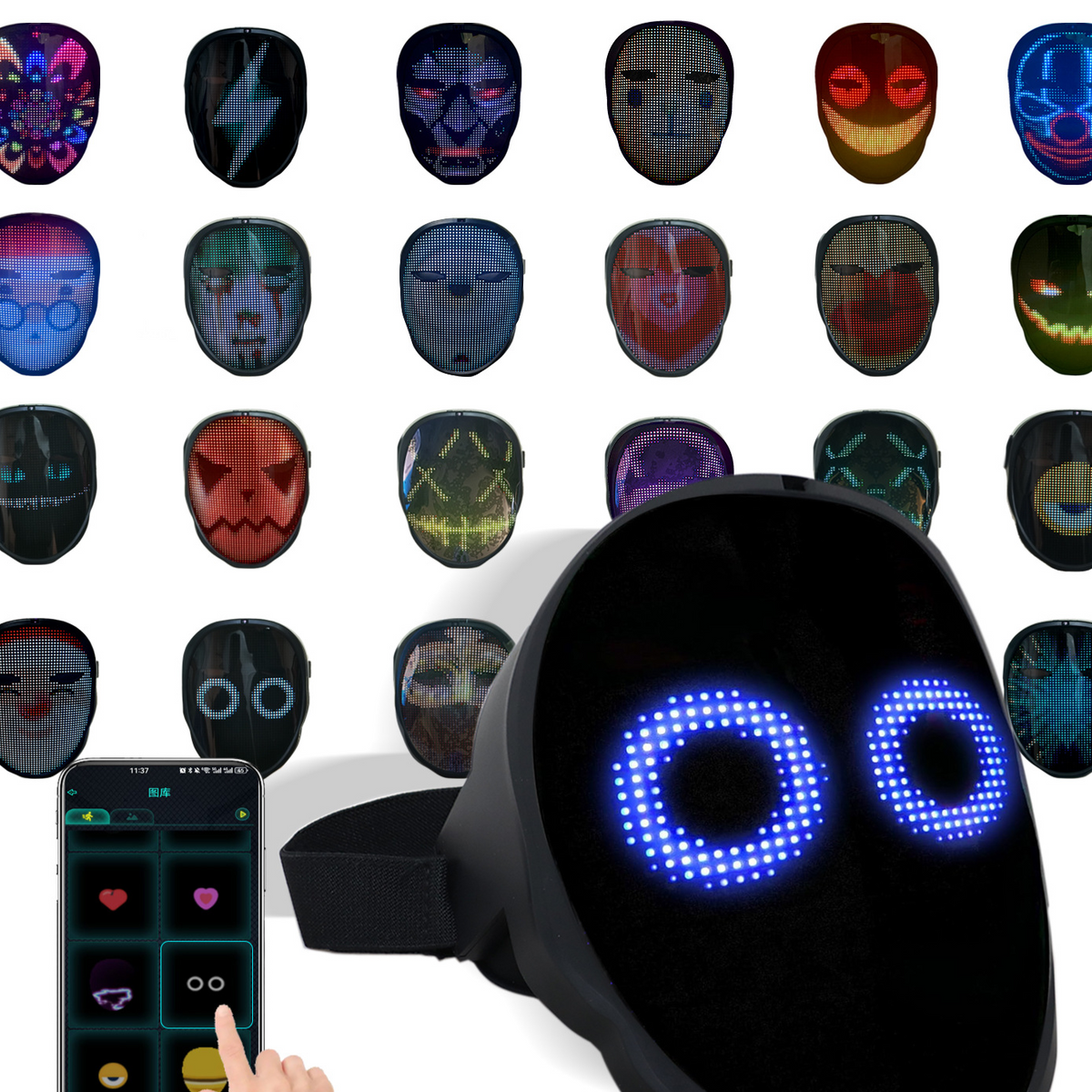 LED Light Up Mask App Gesture Control Lightweight Rechargeable