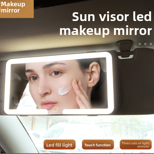 LED Illuminated Car Visor Makeup Mirror with Shatterproof Design