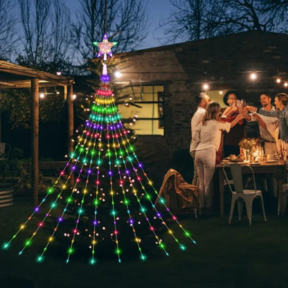 Christmas Star Waterfall String Lights Remote Control Weather Resistance