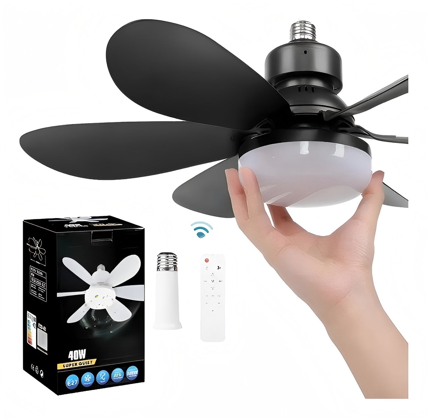 E27 Screw Silent Smart Ceiling Fan Light with Remote Control
