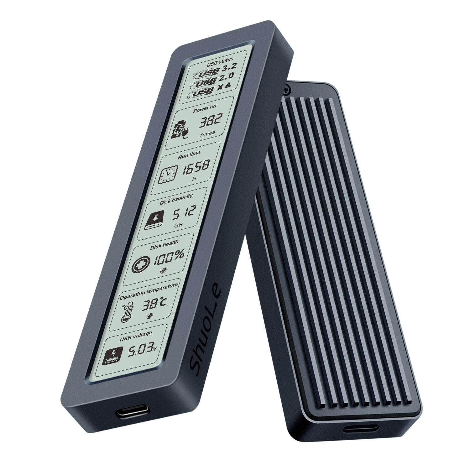 Hard Drive Box, M.2 Smart Screen Display SSD Enclosure USB, Smart Screen Display: Features a built-in screen to monitor real-time data transfer status, Universal Compatibility, Durable Build