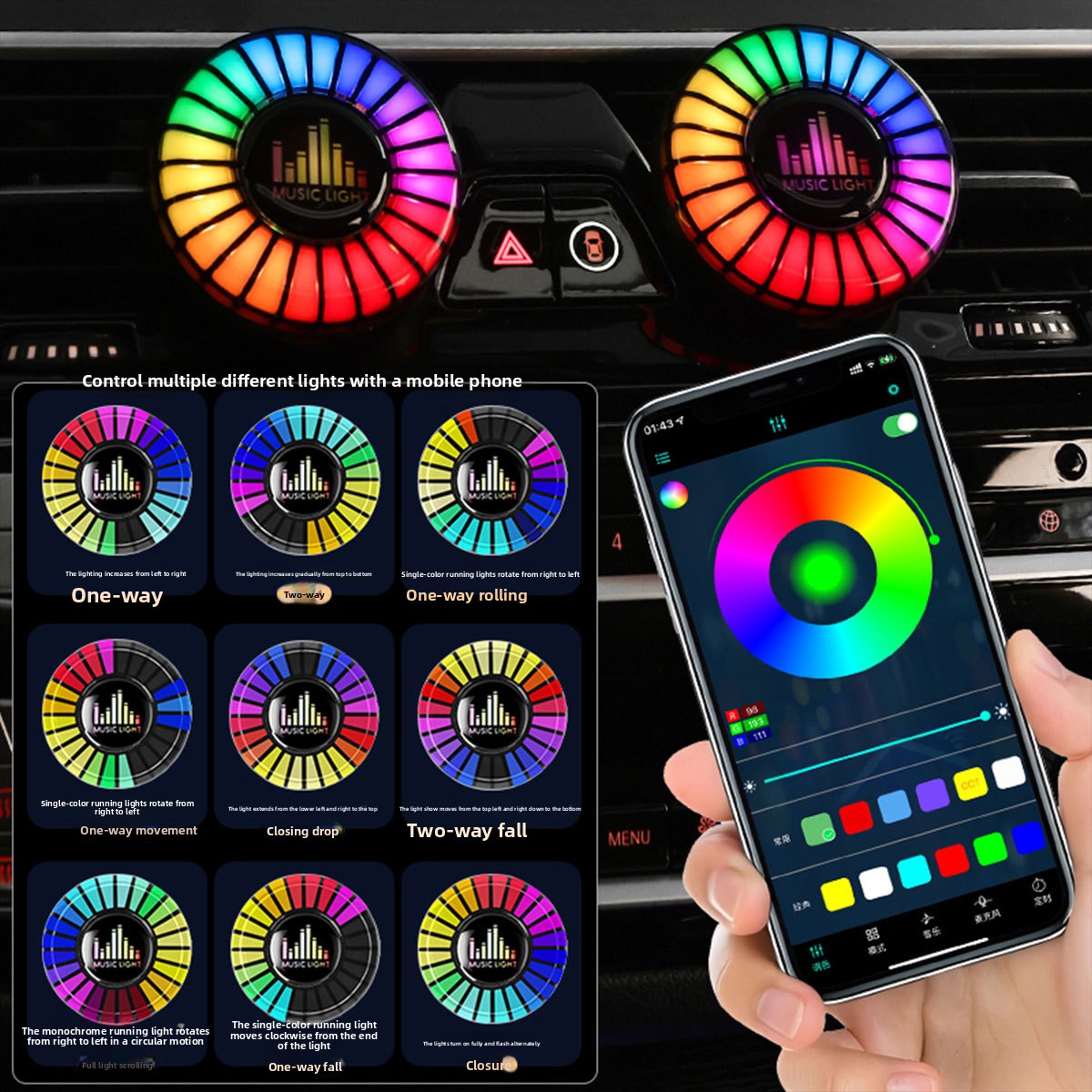 USB Car Air Vent Aromatherapy Fregnance and RGB Music Rhythm Light