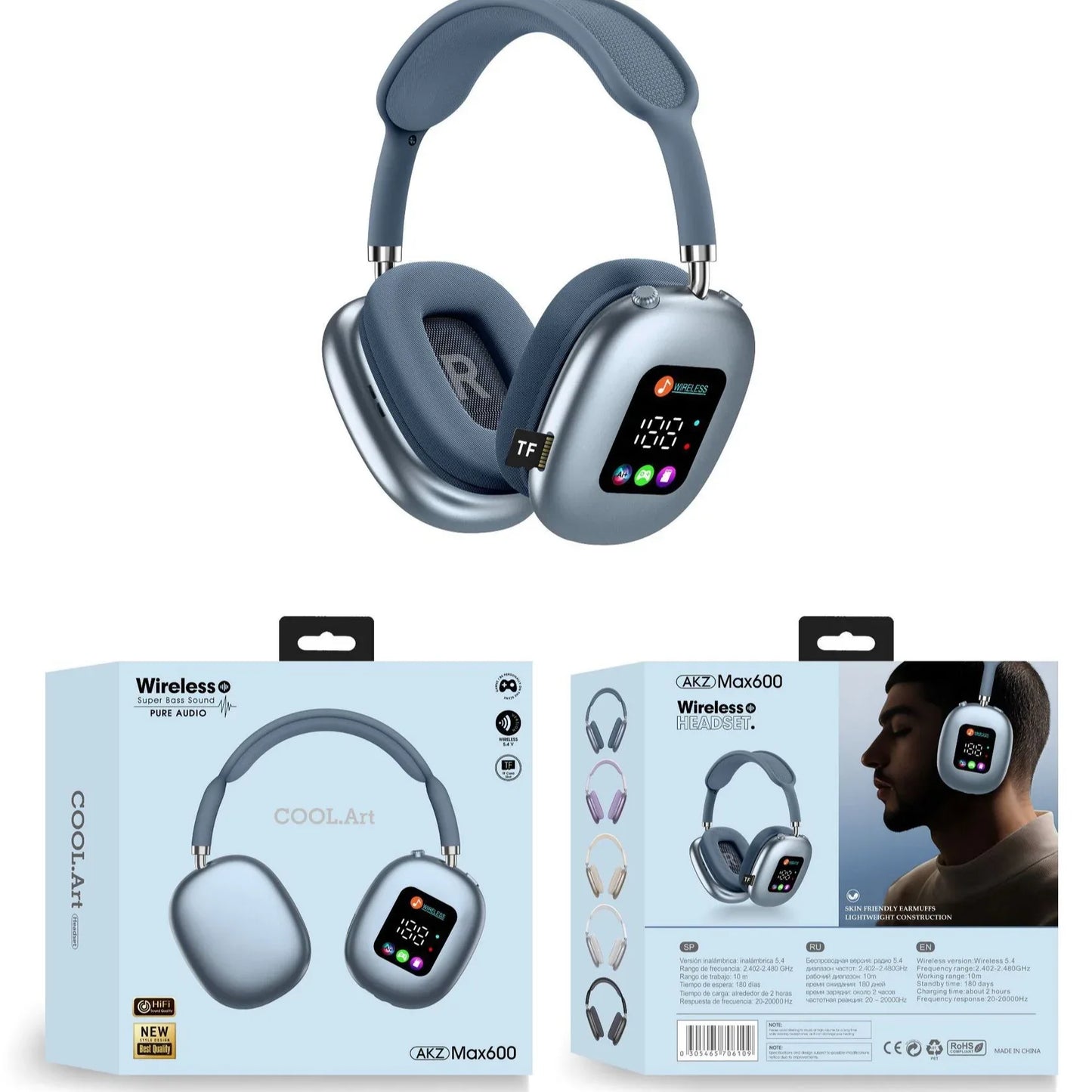 Wireless Headphones with RGB Screen for Immersive Audio Experience - ZeeTec Store