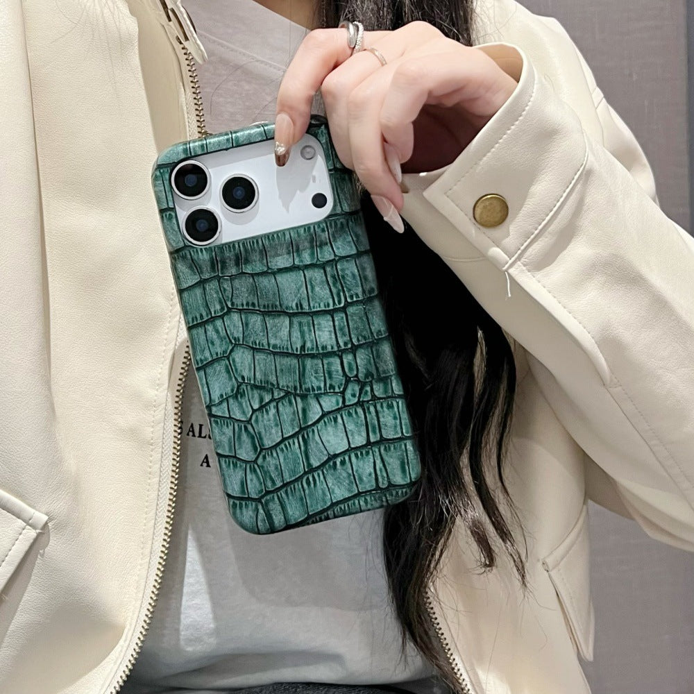 Retro Crocodile Pattern Flip Mirror Phone Case for iPhone 13 14 15 16 17 Series