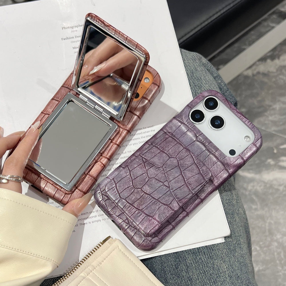Retro Crocodile Pattern Flip Mirror Phone Case for iPhone 13 14 15 16 17 Series