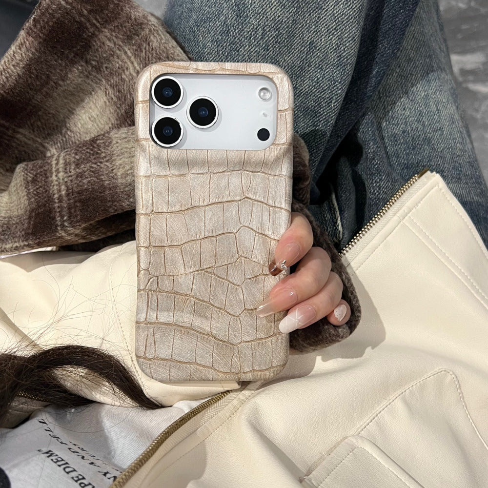 Retro Crocodile Pattern Flip Mirror Phone Case for iPhone 13 14 15 16 17 Series