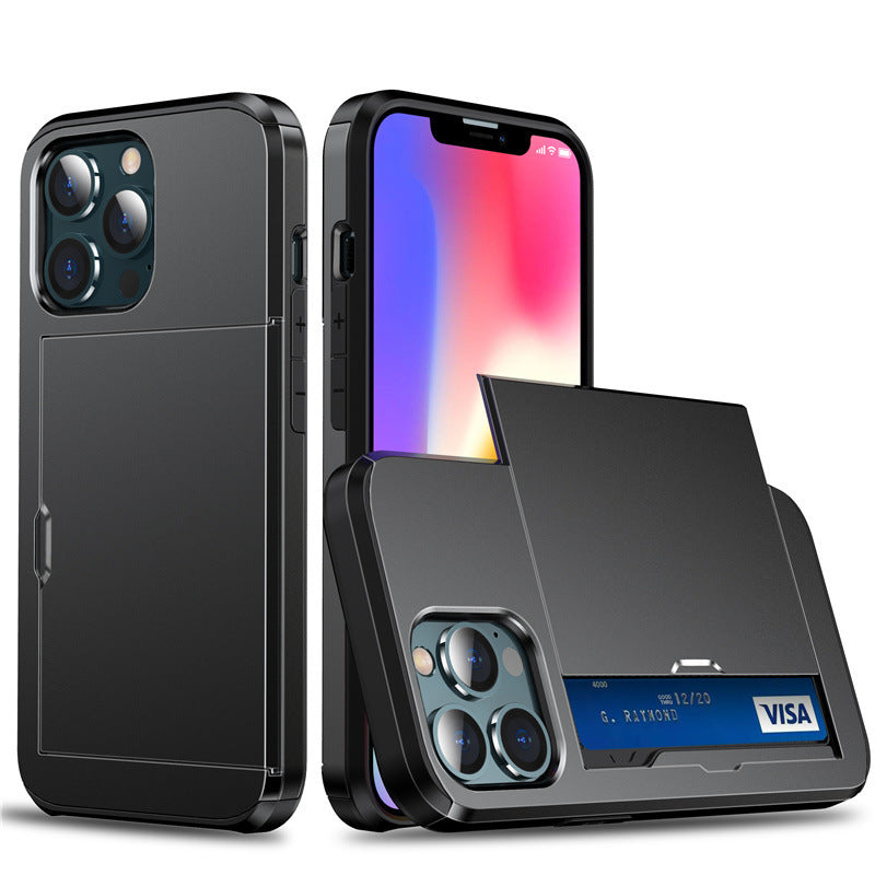 Hard PC Anti-Fall Slide Card Phone Case for iPhone 11-17 Pro Max