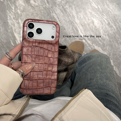Retro Crocodile Pattern Flip Mirror Phone Case for iPhone 13 14 15 16 17 Series