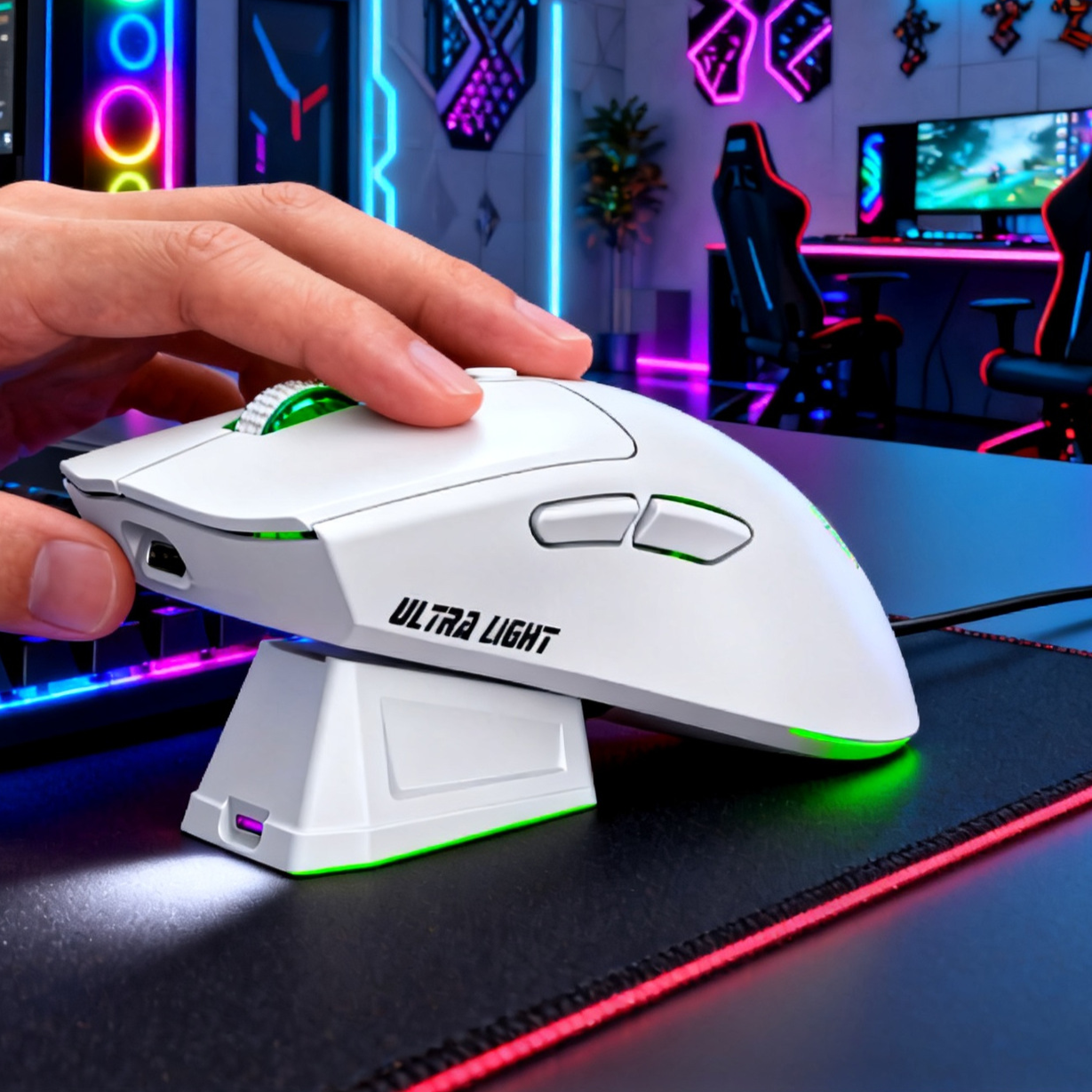 Rechargeable Dual Mode Wireless Gaming Mouse with Charging Dock Ultra Light