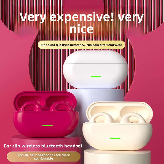 Clip Ear Bone Conduction Bluetooth Headset, Wireless Charging, Noise Reduction, Bone Conduction Technology, Bilateral Stereo, Long battery life for extended usage