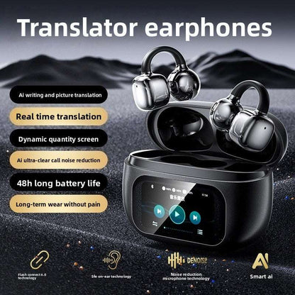 Wireless Bone Conduction Bluetooth Headphones, AI Translation, Noise Reduction, Long Battery Life: Over 8 hours of continuous use, Digital Display Screen, Lightweight