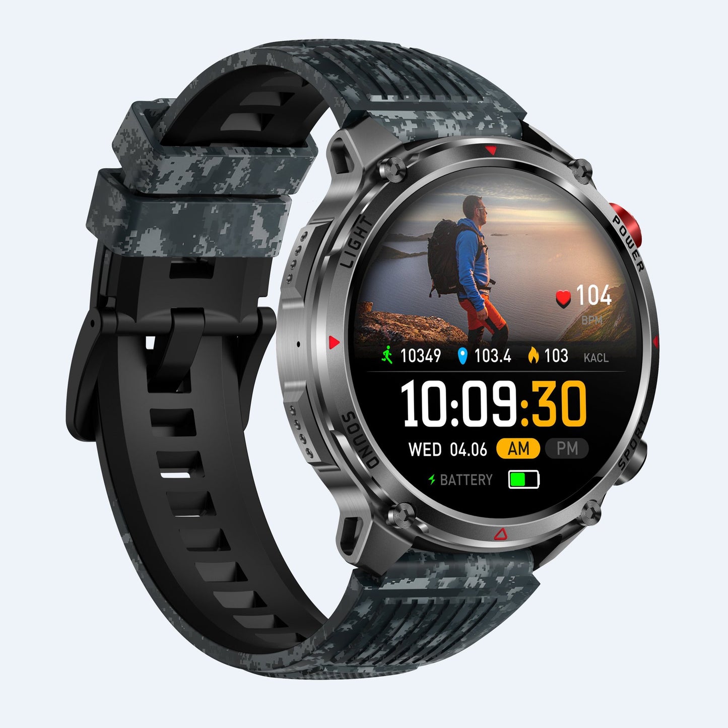 Smart Sports Watch with Health Monitor Bluetooth Call Flash Light Waterproof