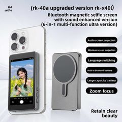 Magnetic Wireless Phone Selfie, Screen Mirror with Zoom and Audio, Magnetic Attachment, 4-inch HD Display, Multi-Platform Compatibility: Works with both iOS and Android devices via Type-C interface, Audio Support: Includes built-in audio functionality