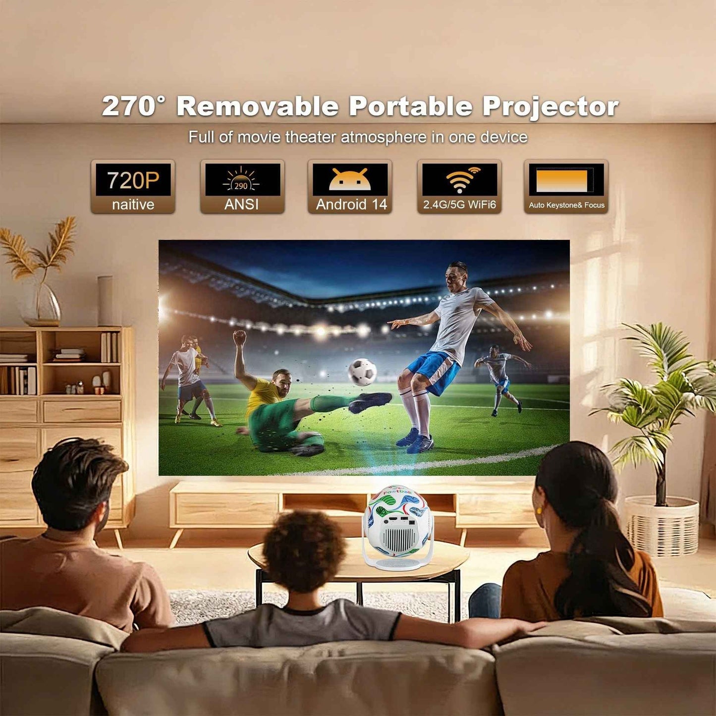 Portable Projector Mini 8k Football Theme