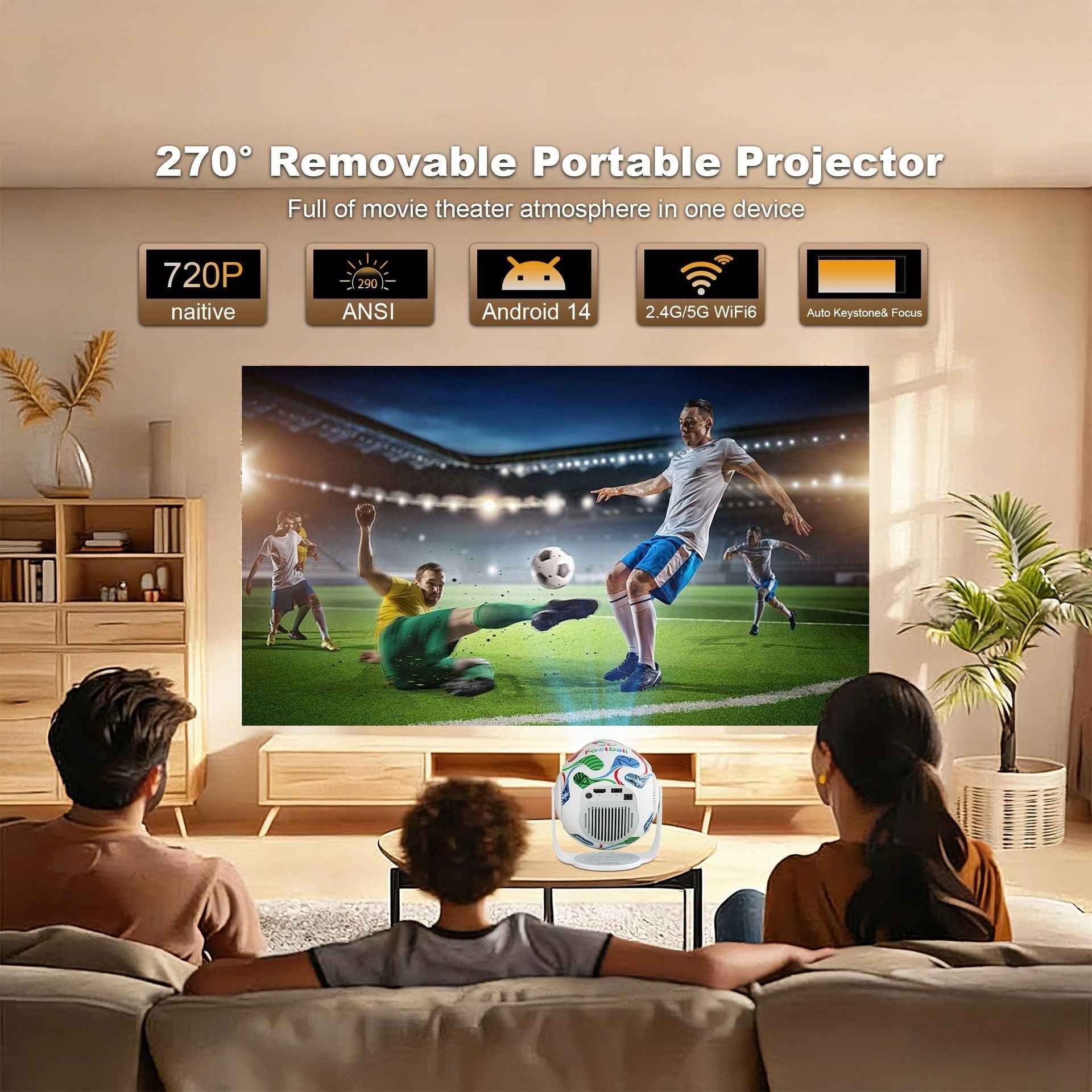 Portable Projector Mini 8k Football Theme