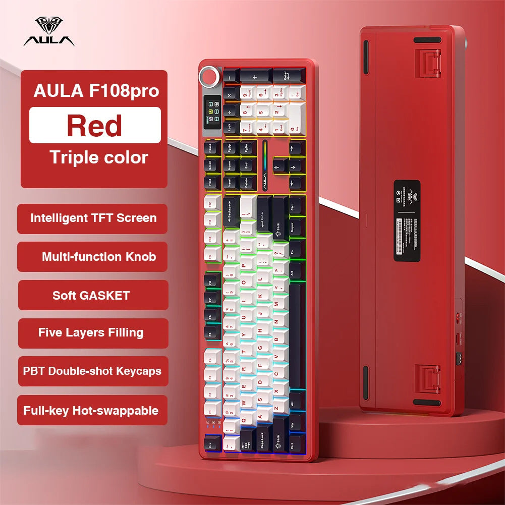 Aula F108 Pro Mechanical Keyboard RGB Backlit Triple Mode Connectivity
