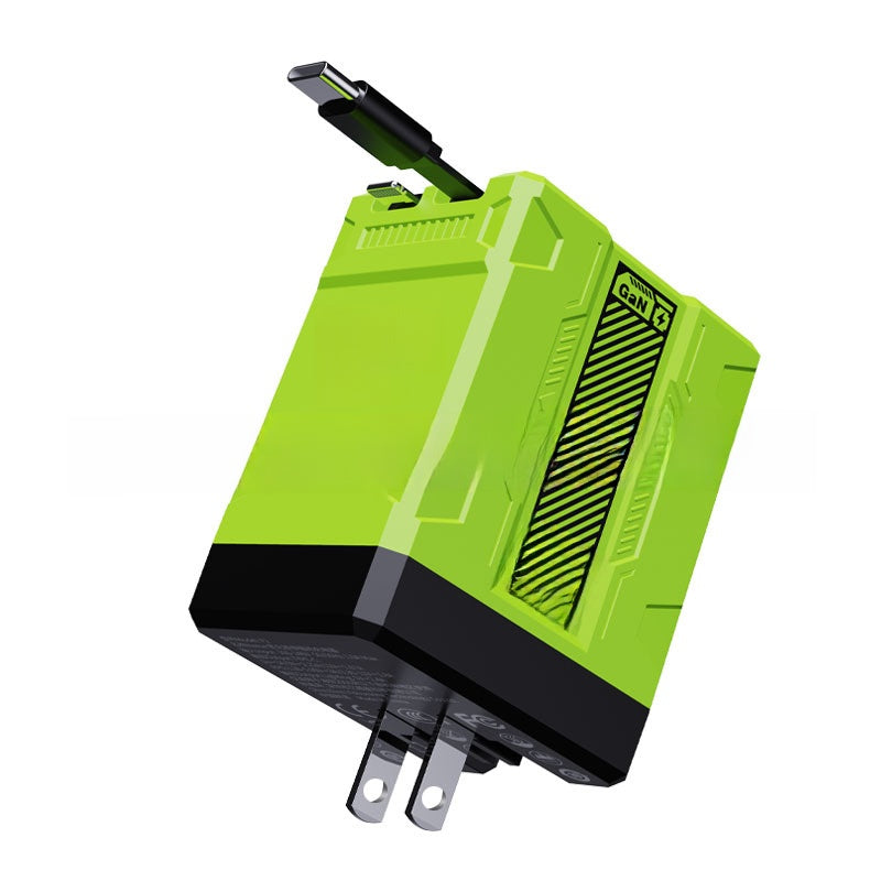GaN Fast Charger with Retractable Cable for Apple & Android