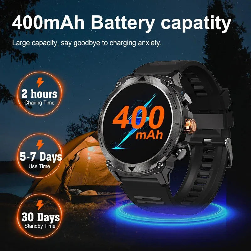 Rugged Bluetooth Smart Watch with AMOLED Display, Health Monitoring, and 30m Waterproof Grade - ZeeTec Store