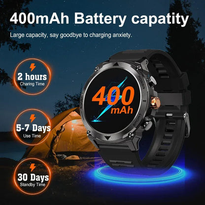 Rugged Bluetooth Smart Watch with AMOLED Display, Health Monitoring, and 30m Waterproof Grade - ZeeTec Store
