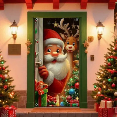 Christmas Santa Claus Polyester Door Cover Decoration 90x180cm