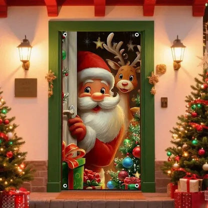 Christmas Santa Claus Polyester Door Cover Decoration 90x180cm