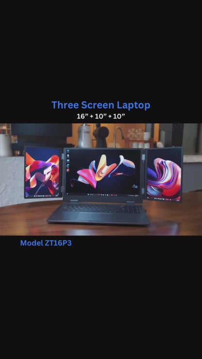 ZeeTec 16" +10.5” +10.5” THREE SCREEN LAPTOP COMPUTER Intel i7 12th 16GB 512GB