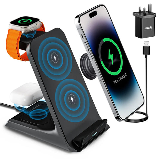 3 in 1 Fast Wireless Charger Stand Station Dock for Apple Iphone  Iwatch Samsung