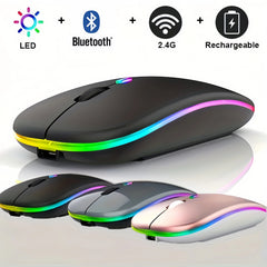 WIRELESS MOUSE RECHARGABLE LED LIGHTS Ergonomic SILENT Click 1600 DPI 4 Buttons